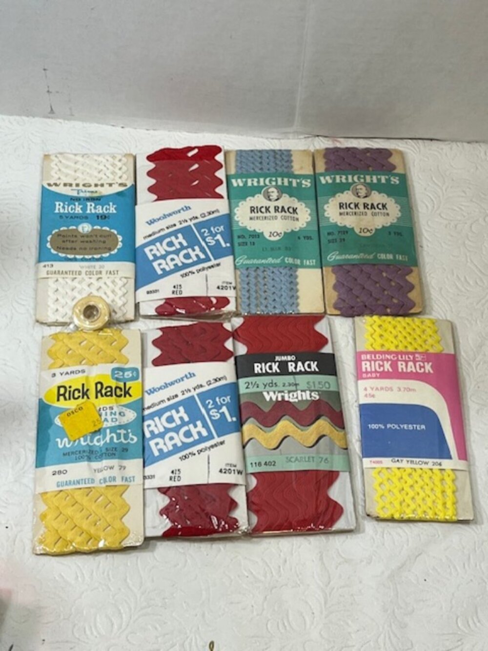 VTG Rick-Rack Trim Original Packaging 8 Packages Sewing Crafts 2.5-6 Yds Each